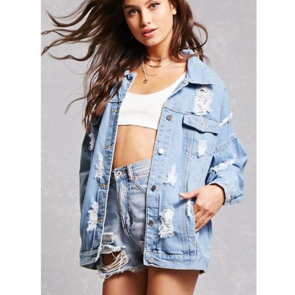 Forever 21 Jackets & Blazers - Forever 21 oversized distressed jean denim jacket